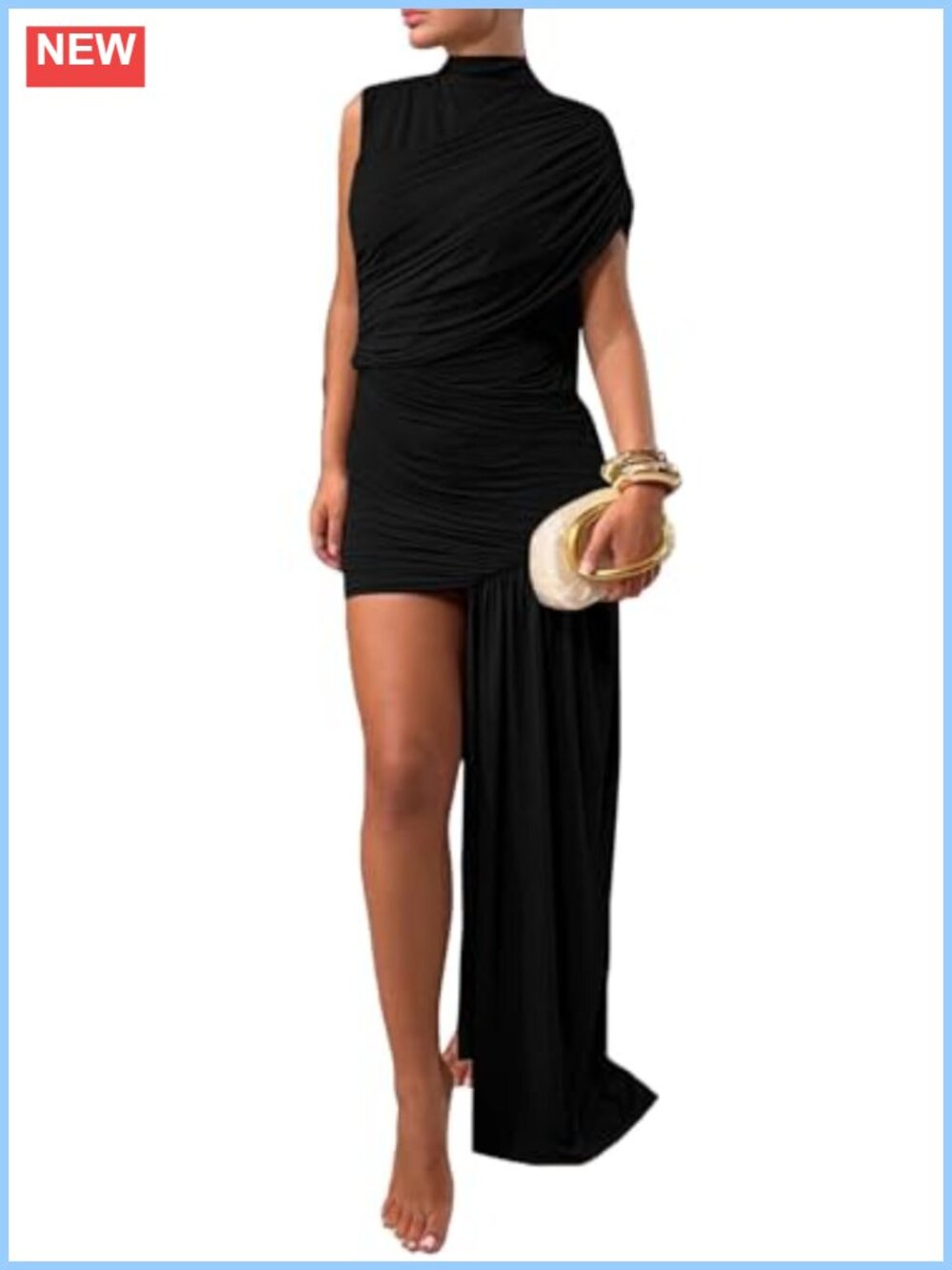 Sleeveless Ruched Maxi Dress Bodycon Irregular One Shoulder Slim Fit
